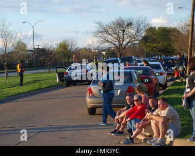 Dallas,USA 12 March 2016. President Obama arrived last night from his keynote address at the SXSW Conference in Austin, Texas. His over night stay in Dallas was followed by a full day of meetings and fund raising for the Democratic National Convention, followed by a round of golf. Air Force One can be seen in the background parked at DalFort Fueling at Love Field. President Obama departed Love Field shortly before 7 this evening on his return trip to Washington. Stock Photo