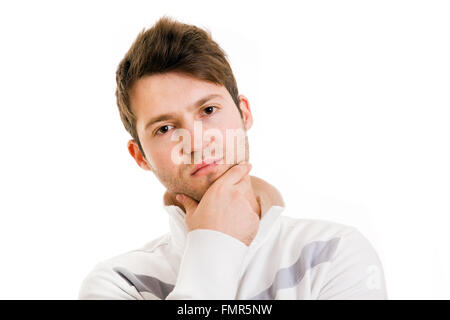 an handsome young man thinking, isolated on white Stock Photo