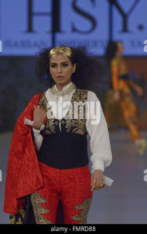 Lahore, Pakistan. 12th Mar, 2016. Pakistani model presents creations by famous designer HSY on the third day of Pakistan Fashion Design Council (PFDC) Sunsilk Fashion Week 2016. © Rana Sajid Hussain/Pacific Press/Alamy Live News Stock Photo