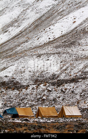 Tent camp in Rumbak Valley in Ladakh, India. Hemis High Altitude National Park. Stock Photo