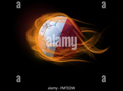 Soccer ball with the national flag of Malta on fire Stock Photo