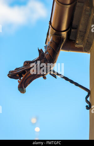 beautiful to drain rainwater from the roof in the form of a dragon's head Stock Photo