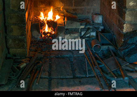 the furnace in the forge close up Stock Photo