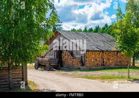 barn full of reserve Firewood in rural areas Stock Photo
