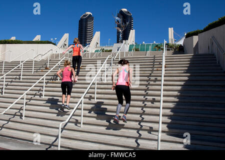 Women exercising on stairs, San Diego California USA Stock Photo