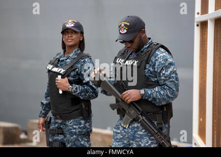 US Navy sailors security detail, San Diego California USA Stock Photo