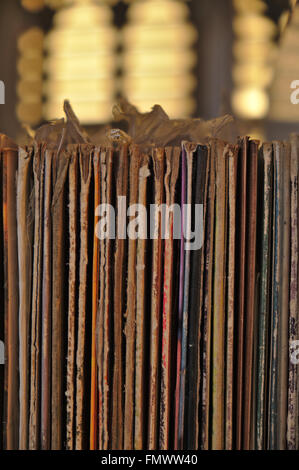 Stack of old vinyl records. Vintage and retro themes Stock Photo