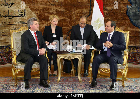 Cairo, Egypt. 13th Mar, 2016. Egypt's President Abdel Fattah al-Sisi meets with Macedonian President Gjorge Ivanov, in Cairo on March 13, 2016 Credit:  Egyptian President Office/APA Images/ZUMA Wire/Alamy Live News Stock Photo