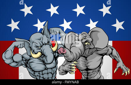 Elephants fighting, American politics election concept for Republican party infighting or primaries, primary election of candida Stock Photo