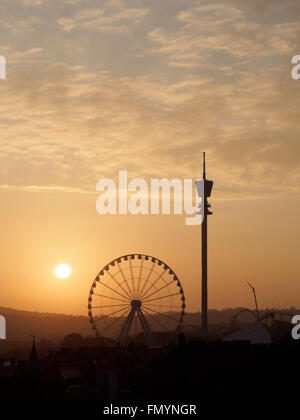 Sunrise in Gothenburg, Sweden, with the Lieseberg Tivoli Stock Photo