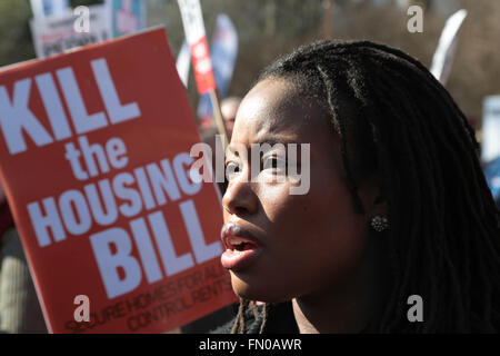London, UK. 13th March, 2016. A woman Chants Kill the Housing Bill as thousands March through central London Credit:  Thabo Jaiyesimi/Alamy Live News Stock Photo
