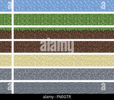 Texture for platformers pixel art vector - mud grass stone ground tile isolated Stock Vector