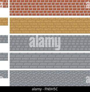 Texture for platformers pixel art vector - brick, stone and wood wall Stock Vector