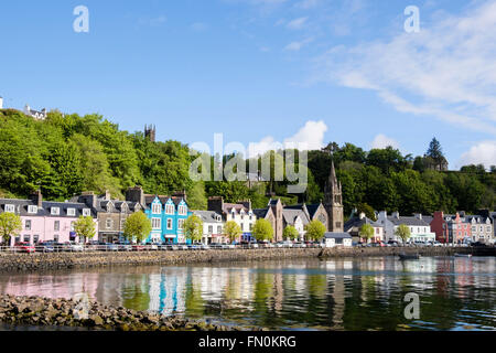 Colourful buildings overlooking the harbour in small Mull town of Tobermory on Isle of Mull Argyll & Bute Inner Hebrides Western Isles Scotland UK