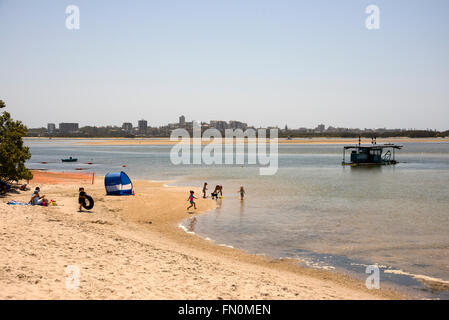 The shallow bay on Golden Beach at Caloundra on the Sunshine Coast in Queensland, Australia. Stock Photo