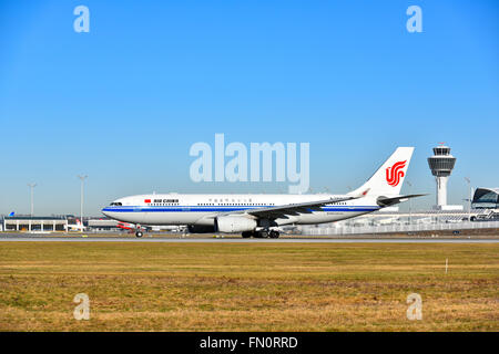 airbus, a 330 200, A330-200, Air China, aircraft, airport, overview, panorama, view, line up, aircraft, airplane, plane, muc, Stock Photo