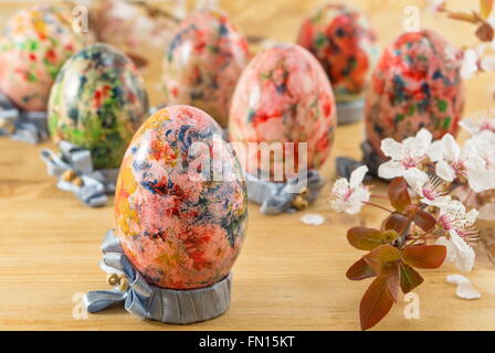Painted Easter eggs in custom made egg holders Stock Photo