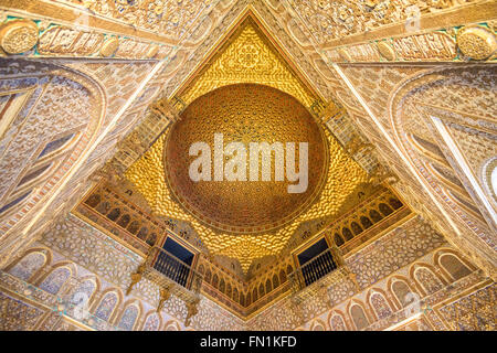 The ceiling of the Royal Alcazar of Seville. It is the oldest royal palace still in use in Europe. Stock Photo