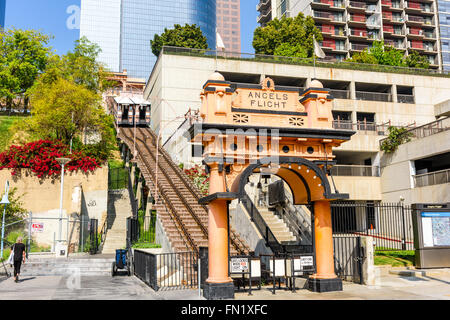 LOS ANGELES - FEBRUARY 29, 2016: Angels Flight in Downtown LA. The Funicular dates from 1901. Stock Photo
