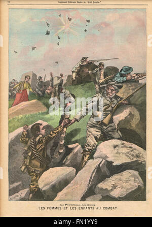 Boer Women and Children in combat Boer War 1900.  French illustrated newspaper Le Petit Parisien illustration Stock Photo