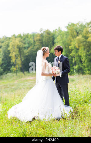 Wedding, Beautiful Romantic moment of Bride and Groom Stock Photo