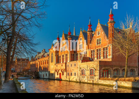 Belfort and the Green canal in Bruges, Belgium Stock Photo