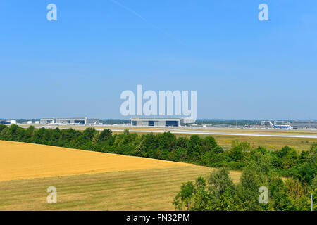 munich, airport, overview, panorama, view, hangar, runway, south, Munich Airport, MUC, EDDM, Airport Munich, Erding, Freising, Stock Photo