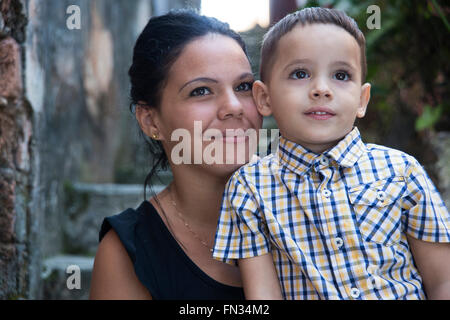 Mother with son outdoors Stock Photo