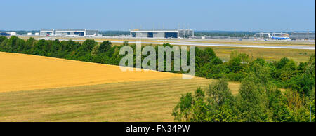 munich, airport, overview, panorama, view, hangar, runway, south, Munich Airport, MUC, EDDM, Airport Munich, Erding, Freising, Stock Photo