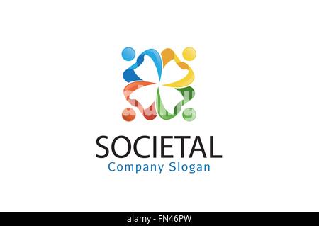 Creative Four Colorful People Logo Symbol Vector Illustration Stock Vector