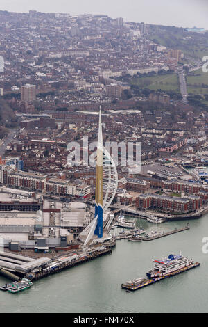 Aerial photo of Gunwharf Quays and the Emirates Spinnaker Tower in Portsmouth, Hampshire, UK