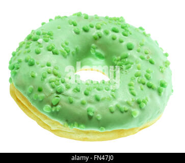green glazed donut isolated on white background. Stock Photo
