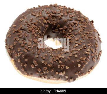 chocolate glazed donut isolated on white background. Stock Photo