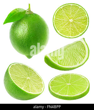 Collection of lime slices isolated on white with clipping path Stock Photo