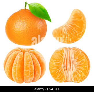 Collection of tangerine pieces isolated on white with clipping path Stock Photo