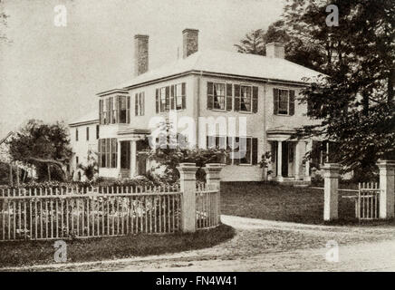 Ralph Waldo Emerson (1803-1882) was an American essayist, lecturer, and poet. He led the Transcendentalist movement in the mid-19th century. Among his best known essays are  'Nature' and 'Self-Reliance.' He was a friend of Henry David Thoreau. Pictured here is his home in Concord, Massachusetts. For two years he lived in a cabin in Concord by what is known today as Walden Pond. Stock Photo