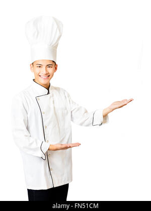 young chef with  showing  gesture isolated on white Stock Photo