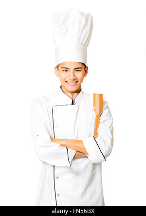 Portrait of young  male chef isolated on white Stock Photo