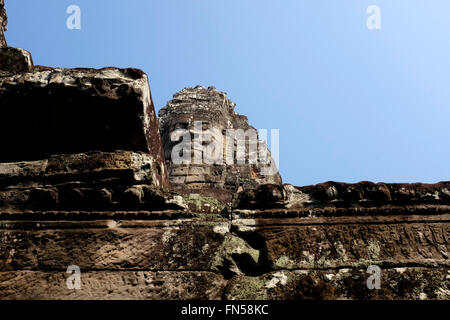 Face Sculpture at Bayon Temple within Angkor Thom near Siem Reap, Cambodia Stock Photo