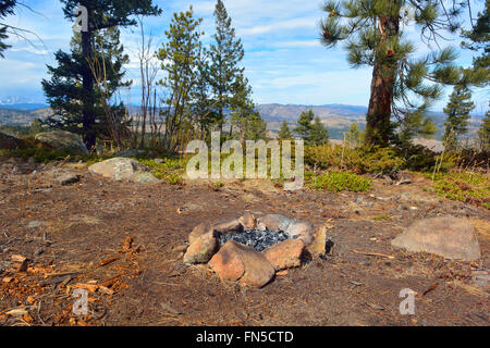 Camp Fire Rock Circle in the Mountains Stock Photo