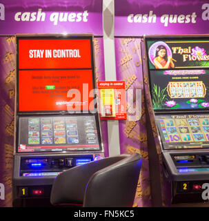 Stay in control message on fixed odds betting machine in Ladbrokes Bookmakers. England, UK Stock Photo