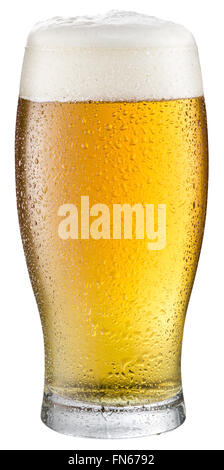 Glass of cold beer on a white background. Clipping paths. Stock Photo