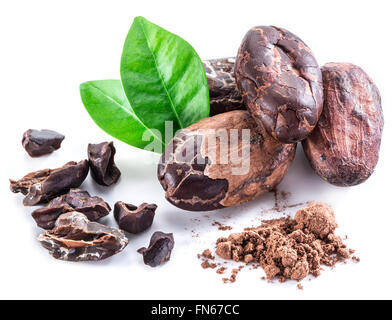 Cocoa beans isolated on a white background. Stock Photo