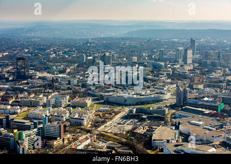 Aerial view, construction and reconstruction of the Funke Media Center Essen am Berliner Platz, Green Centre Essen, WAZ Media Stock Photo