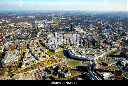 Aerial view, construction and reconstruction of the Funke Media Center Essen am Berliner Platz, Green Centre Essen, WAZ Media Stock Photo