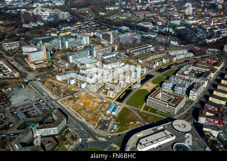 Aerial view, construction and reconstruction of the Funke Media Center Essen am Berliner Platz, Green Centre Essen, WAZ Media Stock Photo