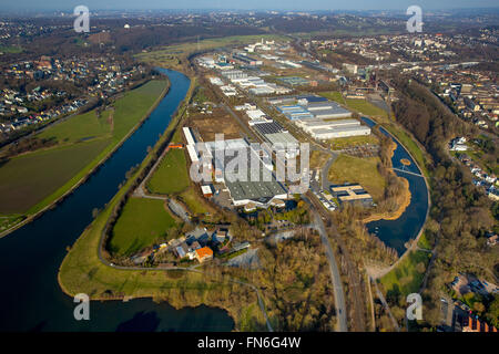 Aerial view, commercial area Henrich Park, Ruhr Valley, Ruhr loop former steelworks, former site of the Hattinger Henrichshütte, Stock Photo