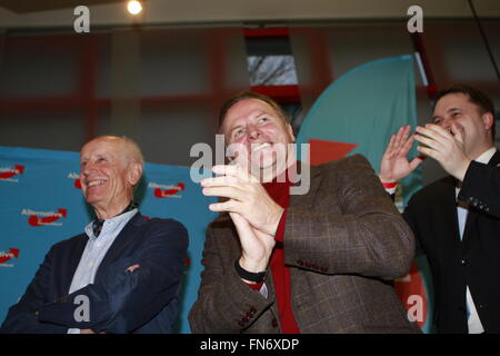 Berlin, Germany. 13th Mar, 2016. Georg Pazderski during the election night of Alternative for Germany (AfD) in AO hostel in Berlin's Lichtenberg district to the state elections in Baden-Württemberg, Rheinland-Pfalz and Sachsen-Anhalt. © Simone Kuhlmey/Pacific Press/Alamy Live News Stock Photo