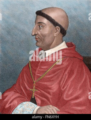 Francisco Jimenez of Cisneros (1436-1517). Spanish cardinal and statesman. Portrait. Engraving, 19th century. Colored. Stock Photo