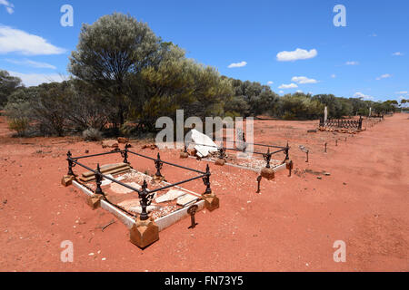 Lonely Outback pioneers' graves at Menzies Cemetery, Shire of Menzies, Western Australia, Australia Stock Photo